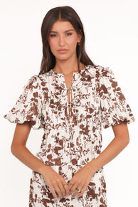 TOPS Winslet Top - Brown Floral