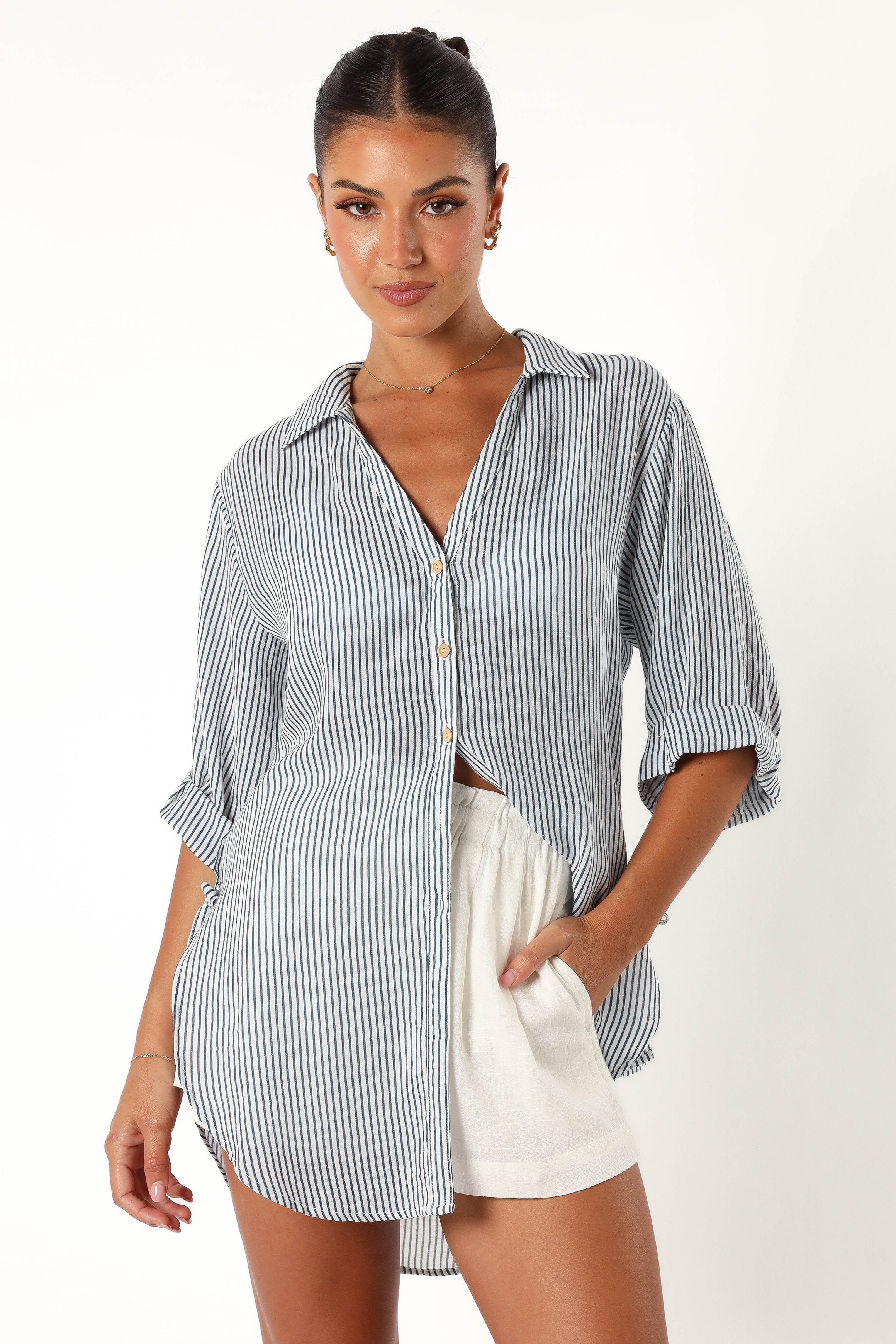 TOPS @Wren Oversized Shirt - Navy