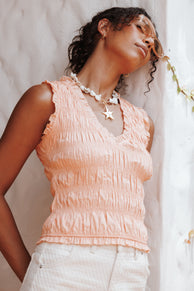 TOPS Xenia Smocked Top - Peach