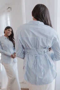 TOPS Yacra Tie Shirt - Blue White Stripe