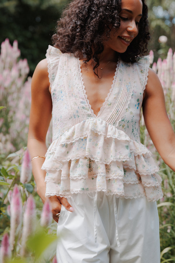 TOPS Yana Ruffle Top - Pastel Pink Floral