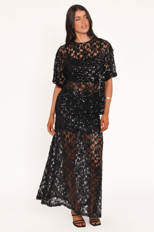 TOPS Yonder Sheer Lace Tee Top - Black