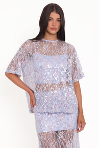 TOPS @Yonder Sheer Lace Tee Top - Purple