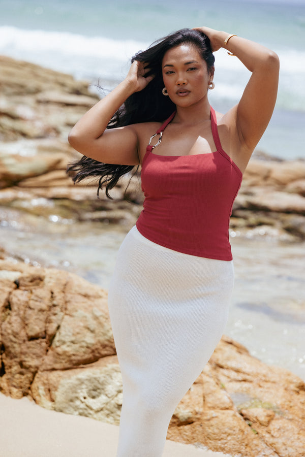 TOPS Yulissa Halter Knit Top - Red