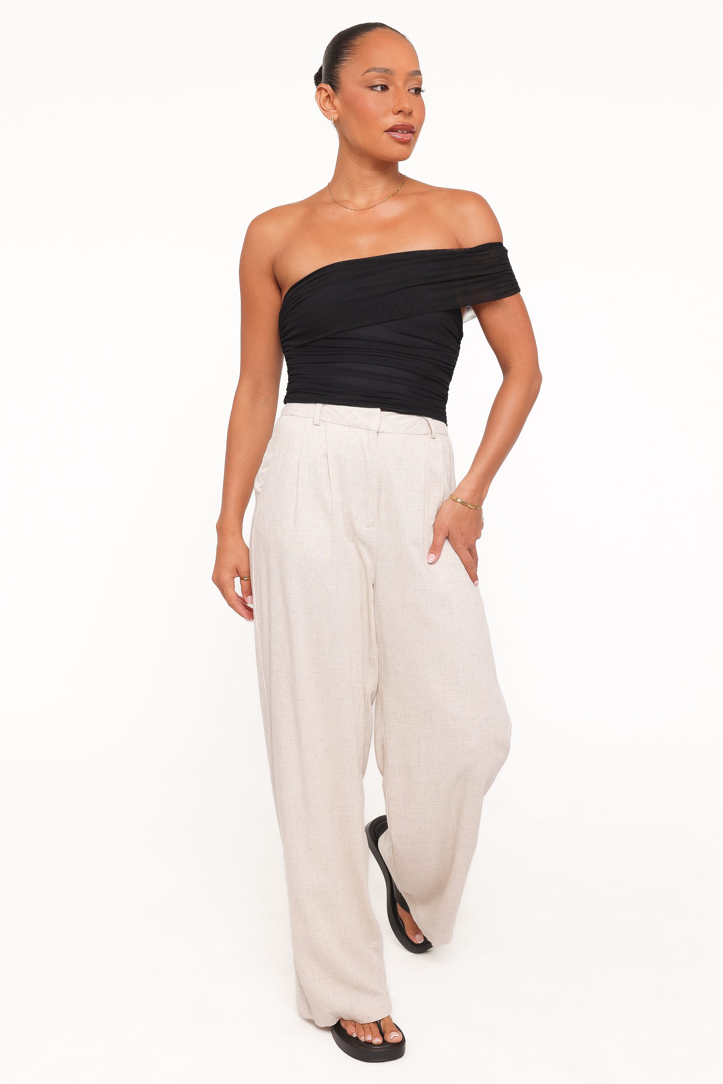 TOPS Zachary One Shoulder Top - Black