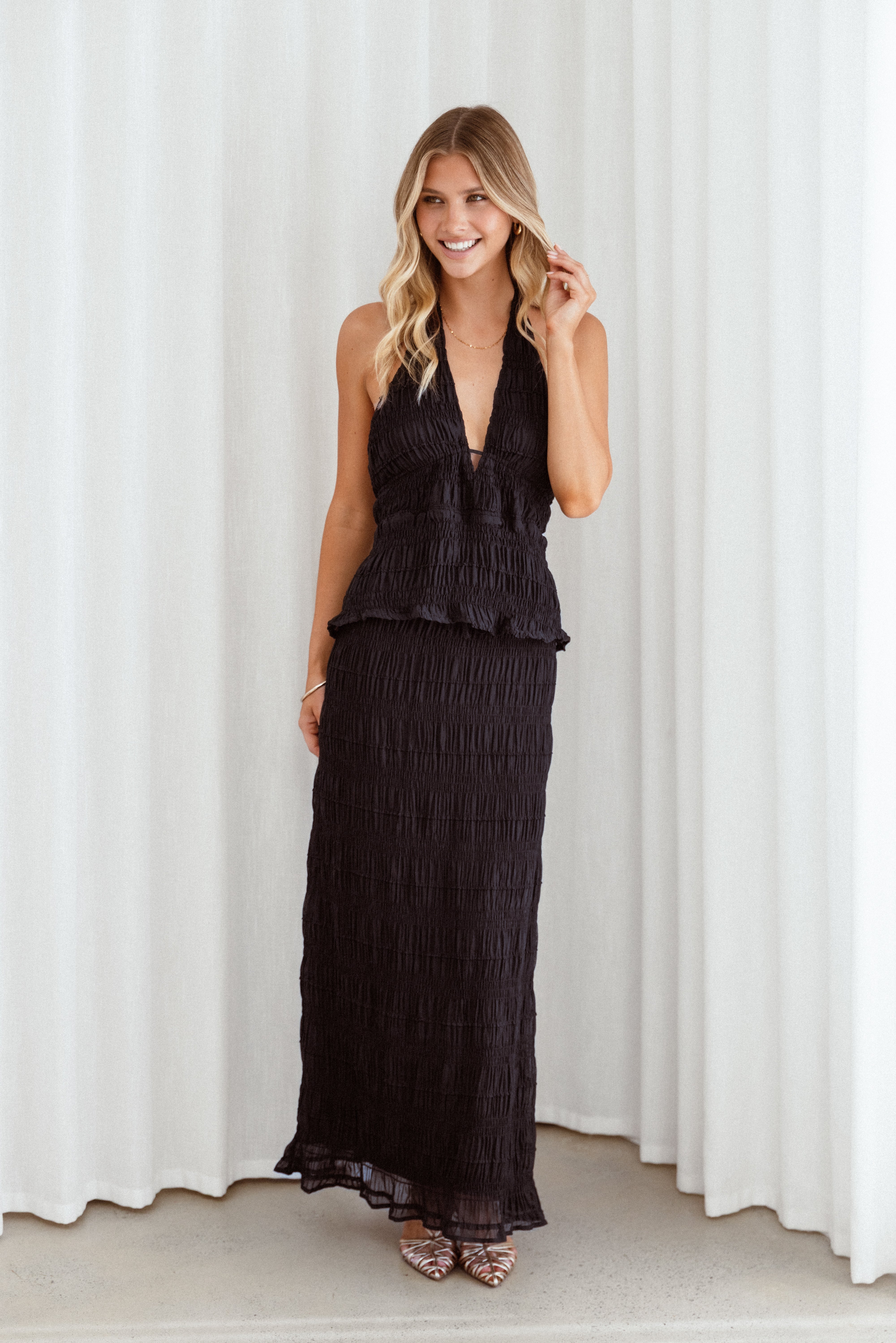 TOPS Zafira Textured Halter Top - Black