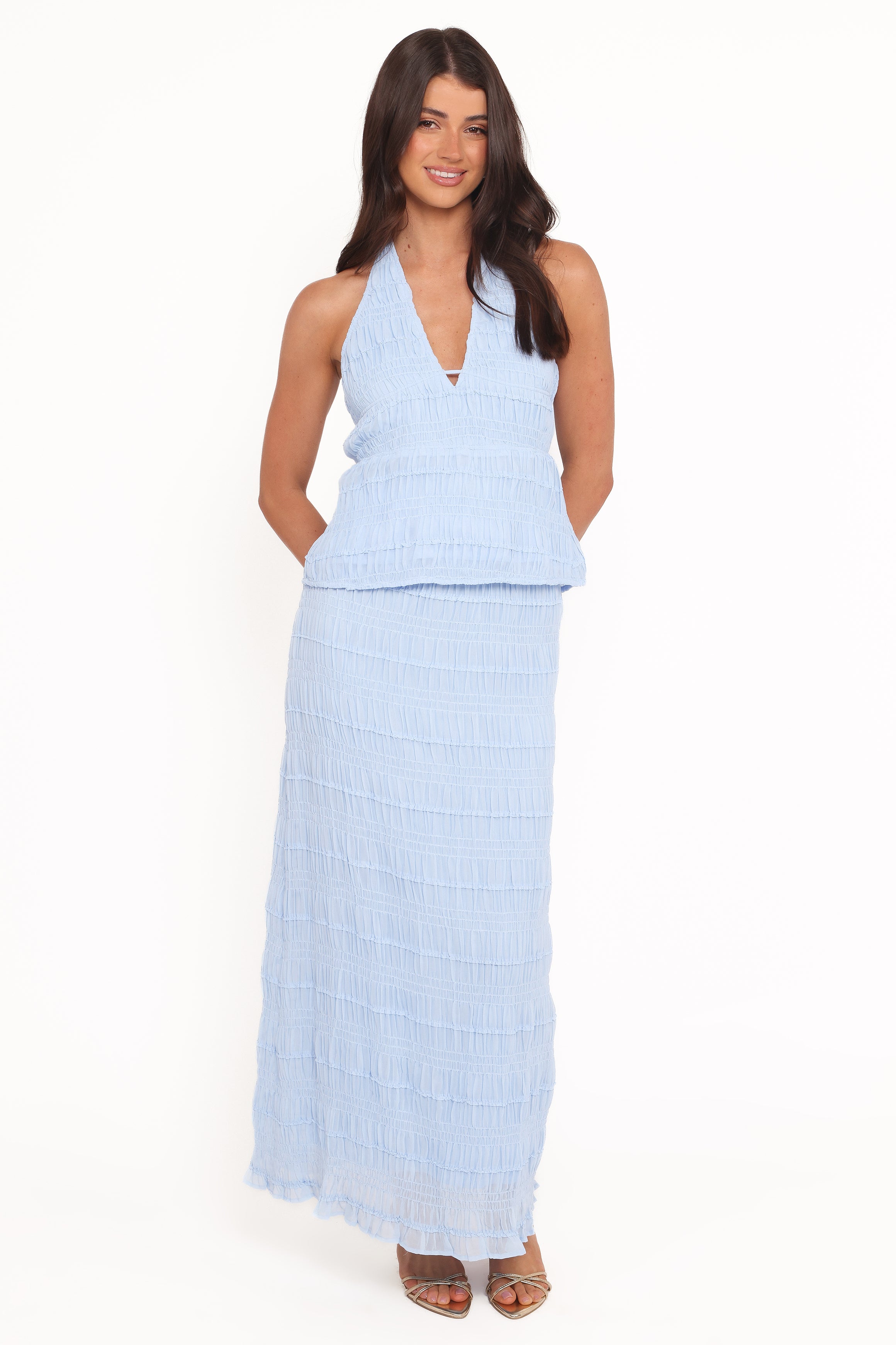 Zafira Textured Halter Top - Blue | Petal & Pup