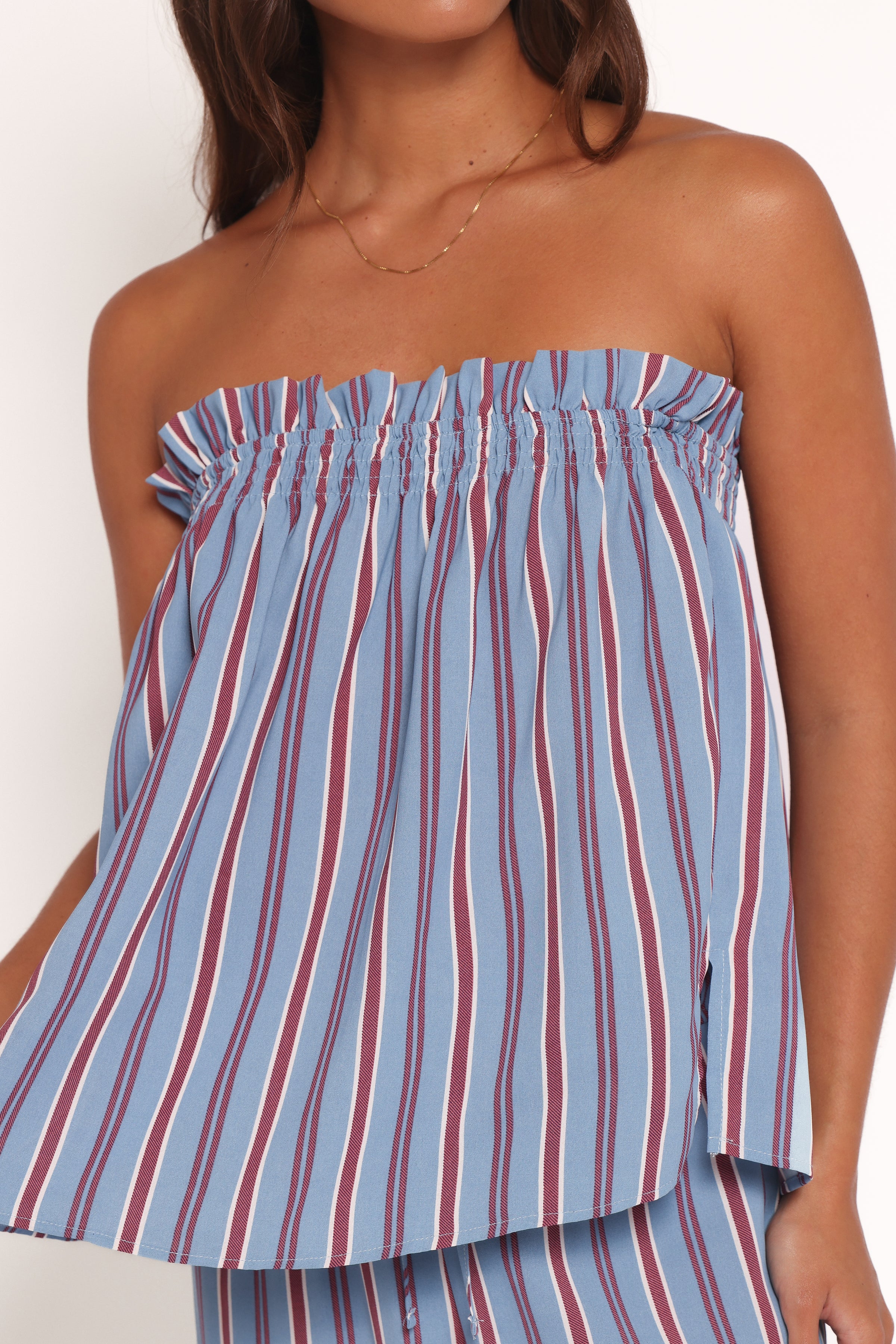 TOPS Zemira Strapless Top - Blue Stripe