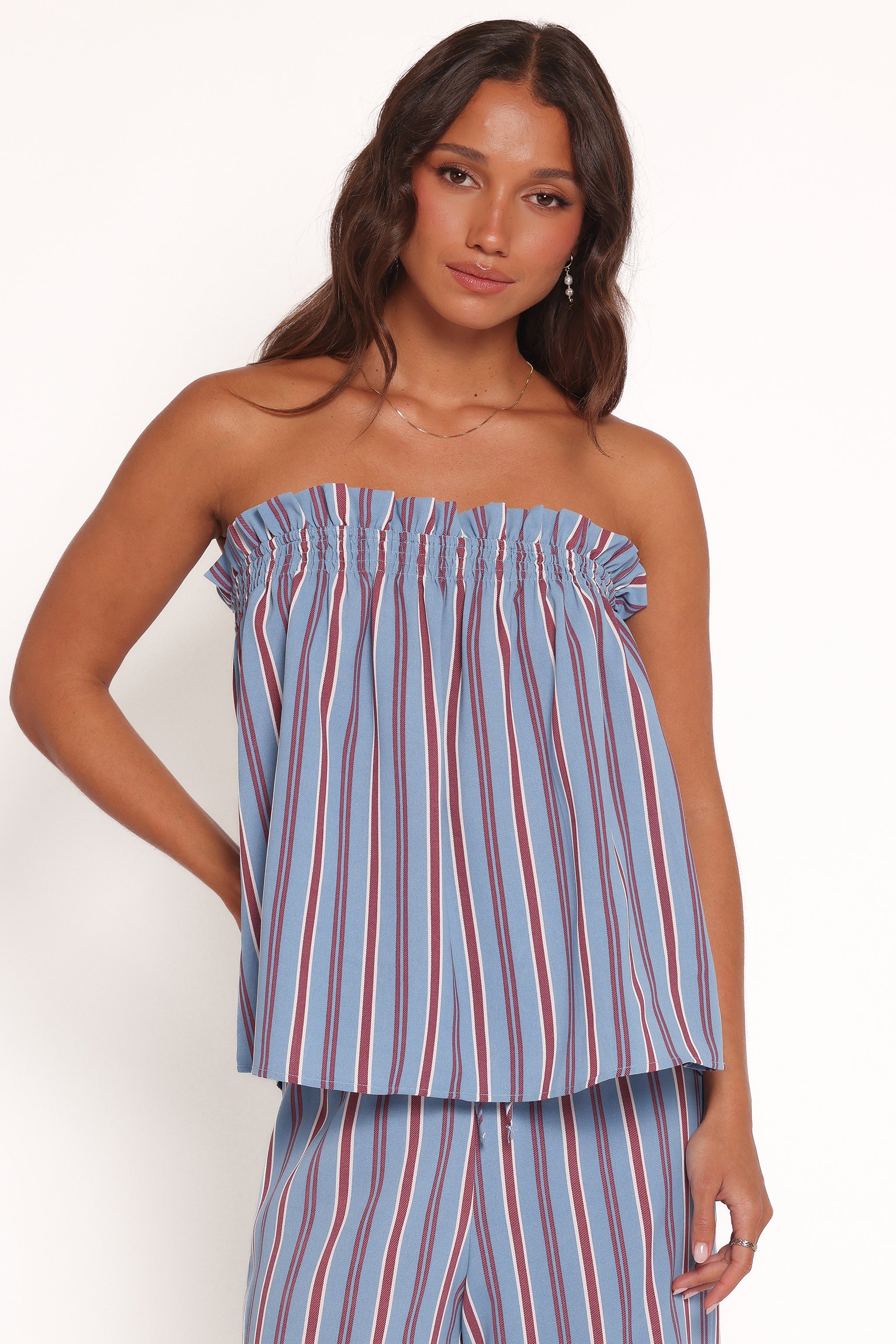 TOPS Zemira Strapless Top - Blue Stripe