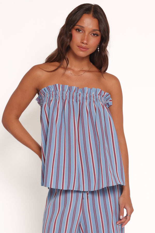 TOPS Zemira Strapless Top - Blue Stripe