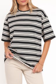 TOPS Zestora Tee - Black Ivory Stripe