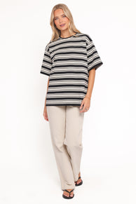 TOPS Zestora Tee - Black Ivory Stripe