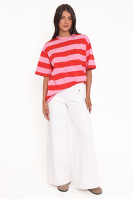 TOPS Zestora Tee - Red Pink Stripe