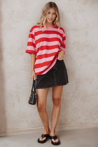 TOPS Zestora Tee - Red Pink Stripe