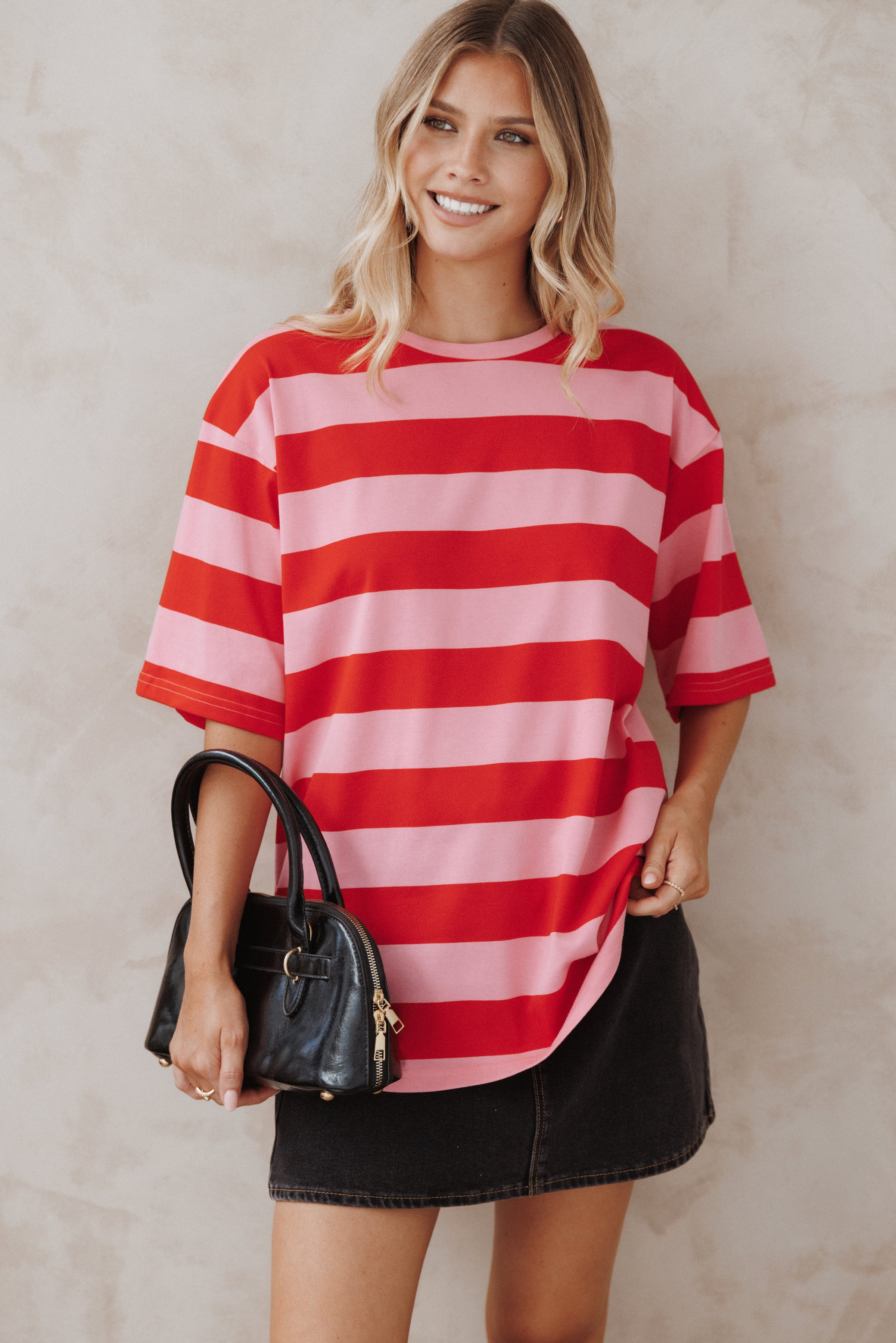 TOPS Zestora Tee - Red Pink Stripe