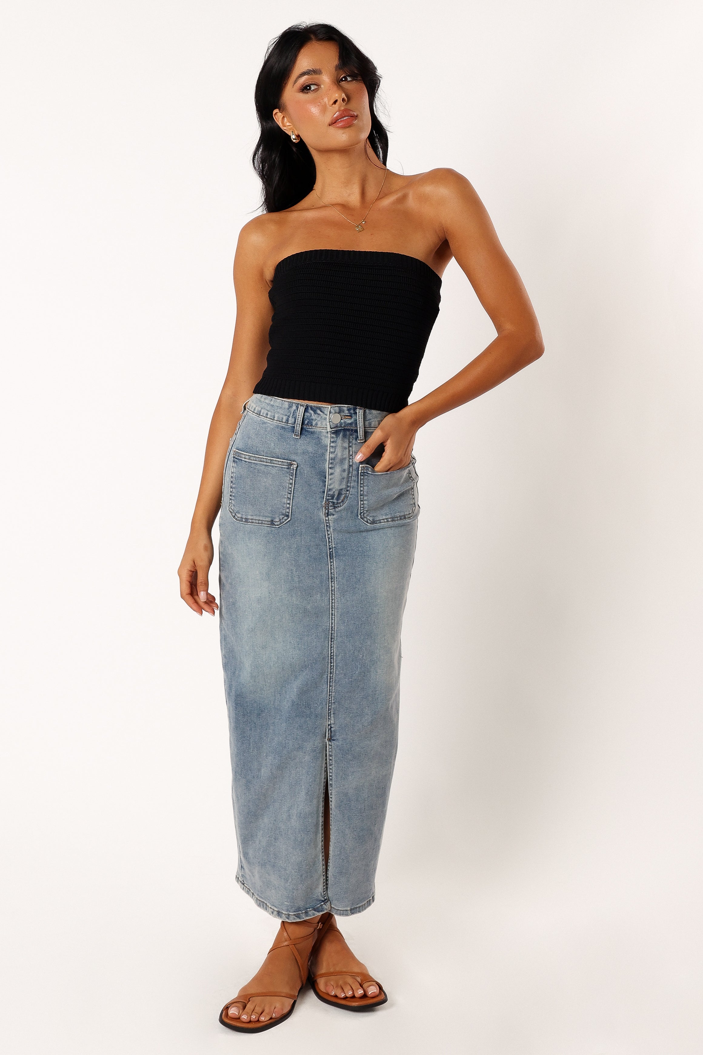 TOPS @Zia Strapless Knit Top - Black