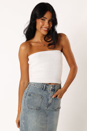 TOPS @Zia Strapless Knit Top - White