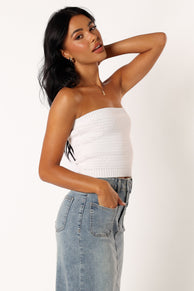 TOPS @Zia Strapless Knit Top - White