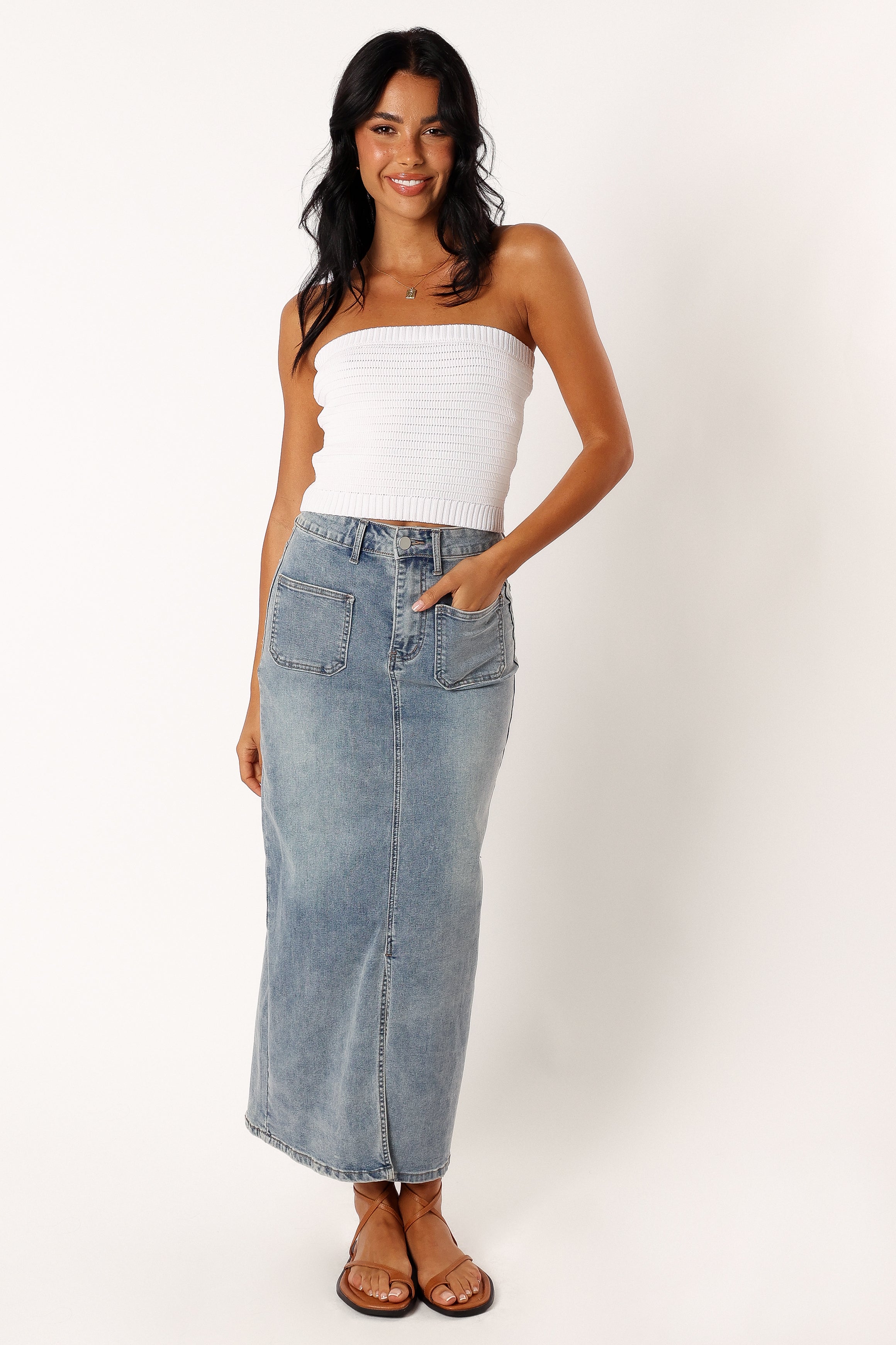 TOPS @Zia Strapless Knit Top - White