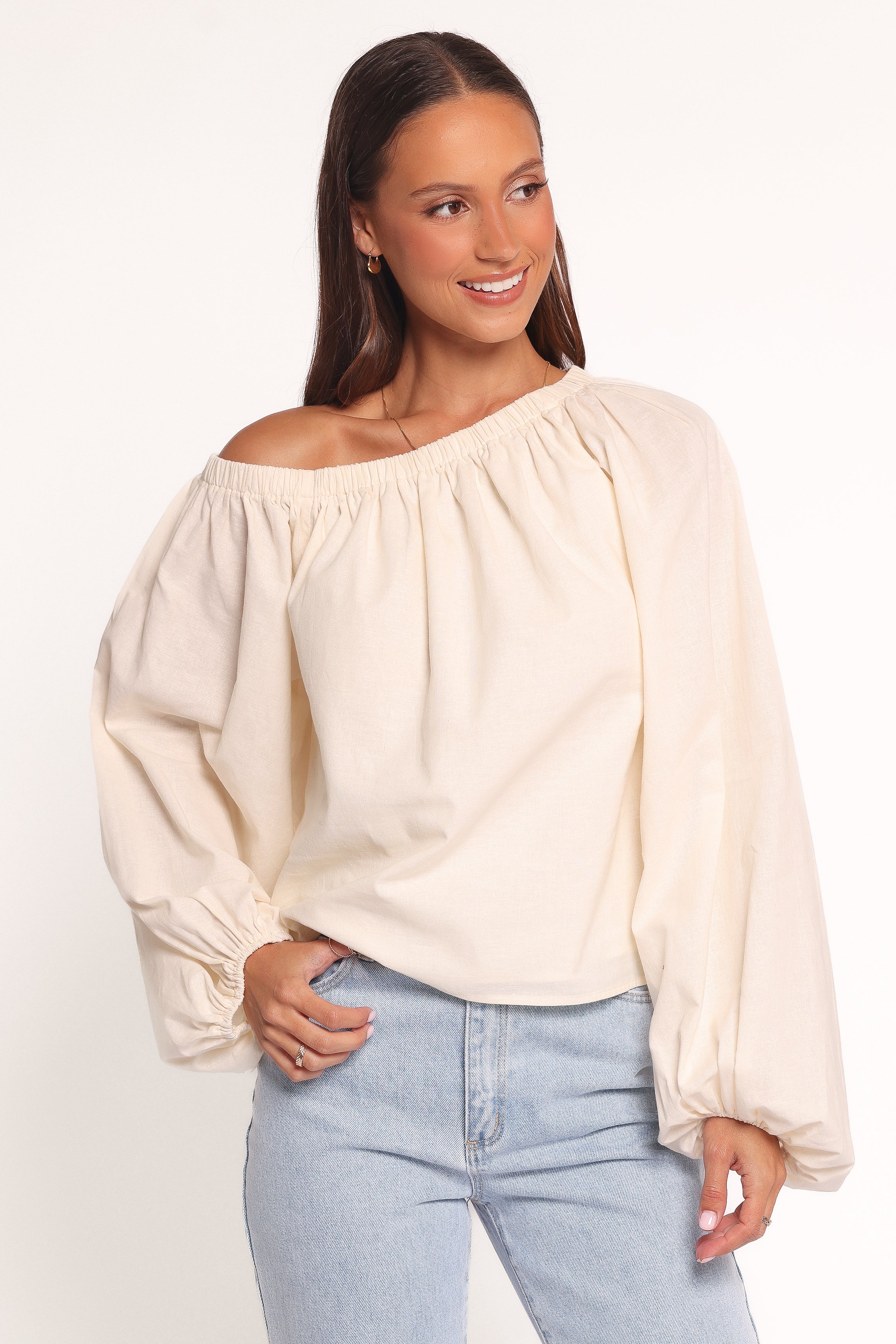 TOPS Zion Off Shoulder Long Sleeve Top - Ivory