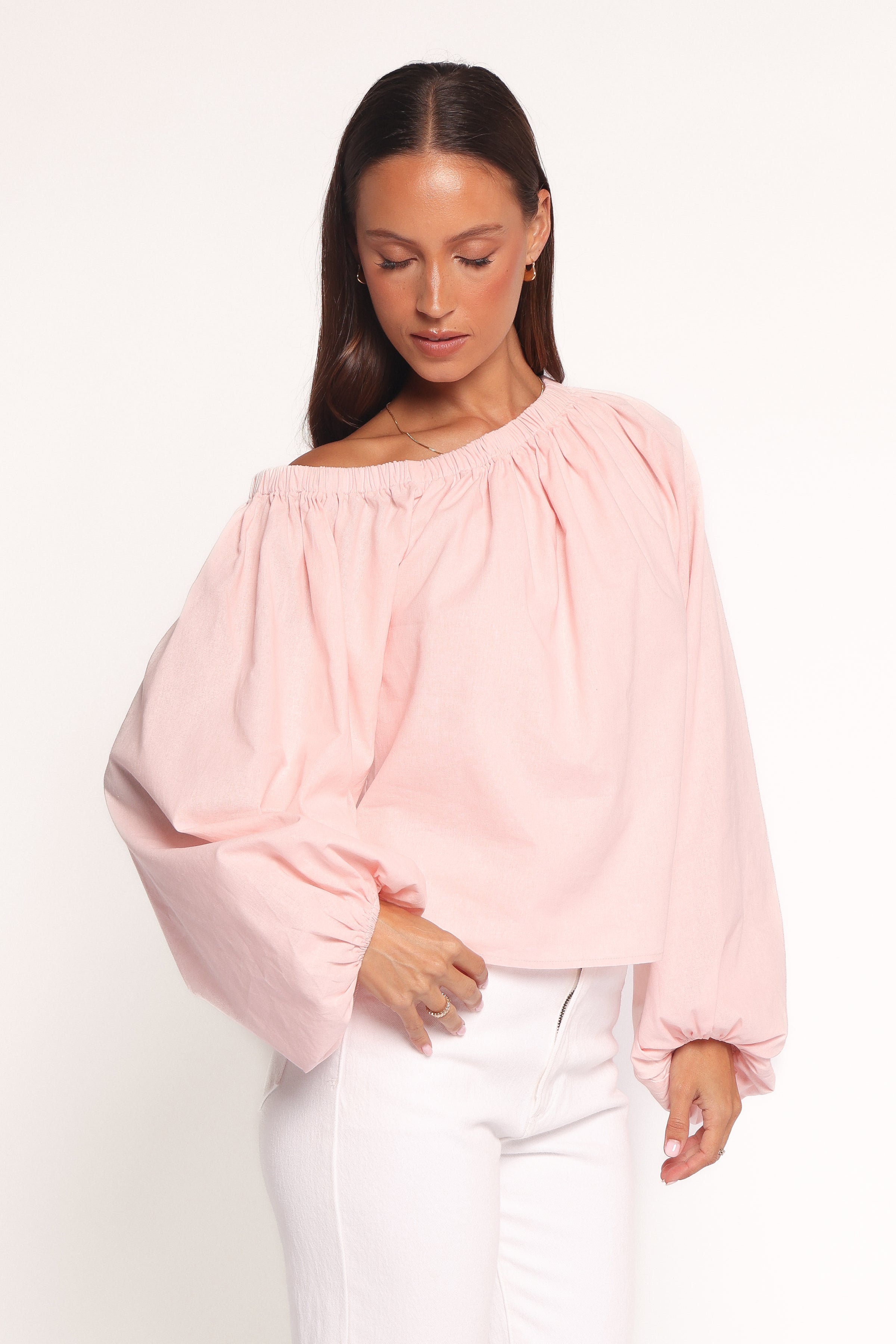 TOPS Zion Off Shoulder Long Sleeve Top - Pale Pink