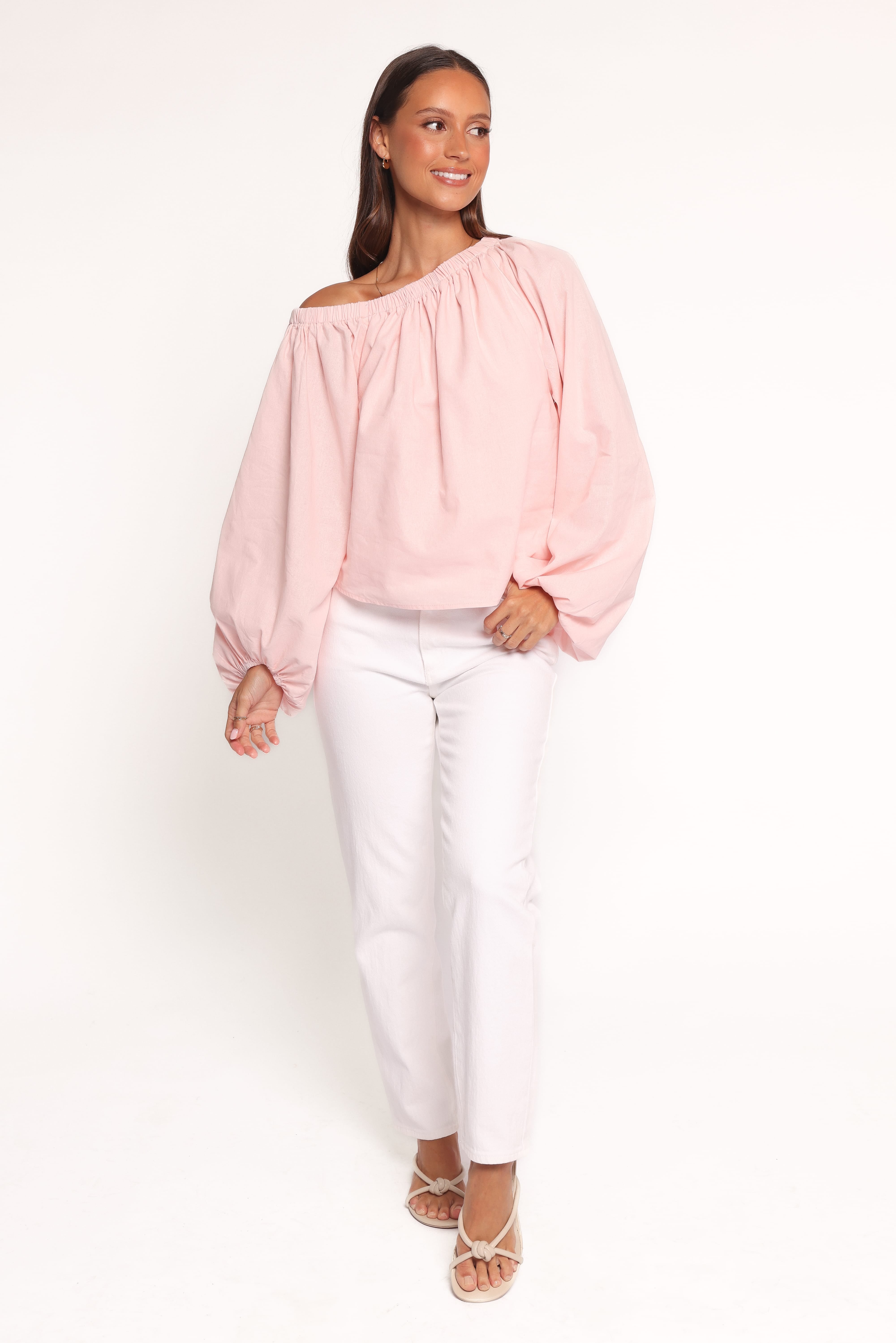Zion Off Shoulder Long Sleeve Top - Pale Pink | Petal & Pup