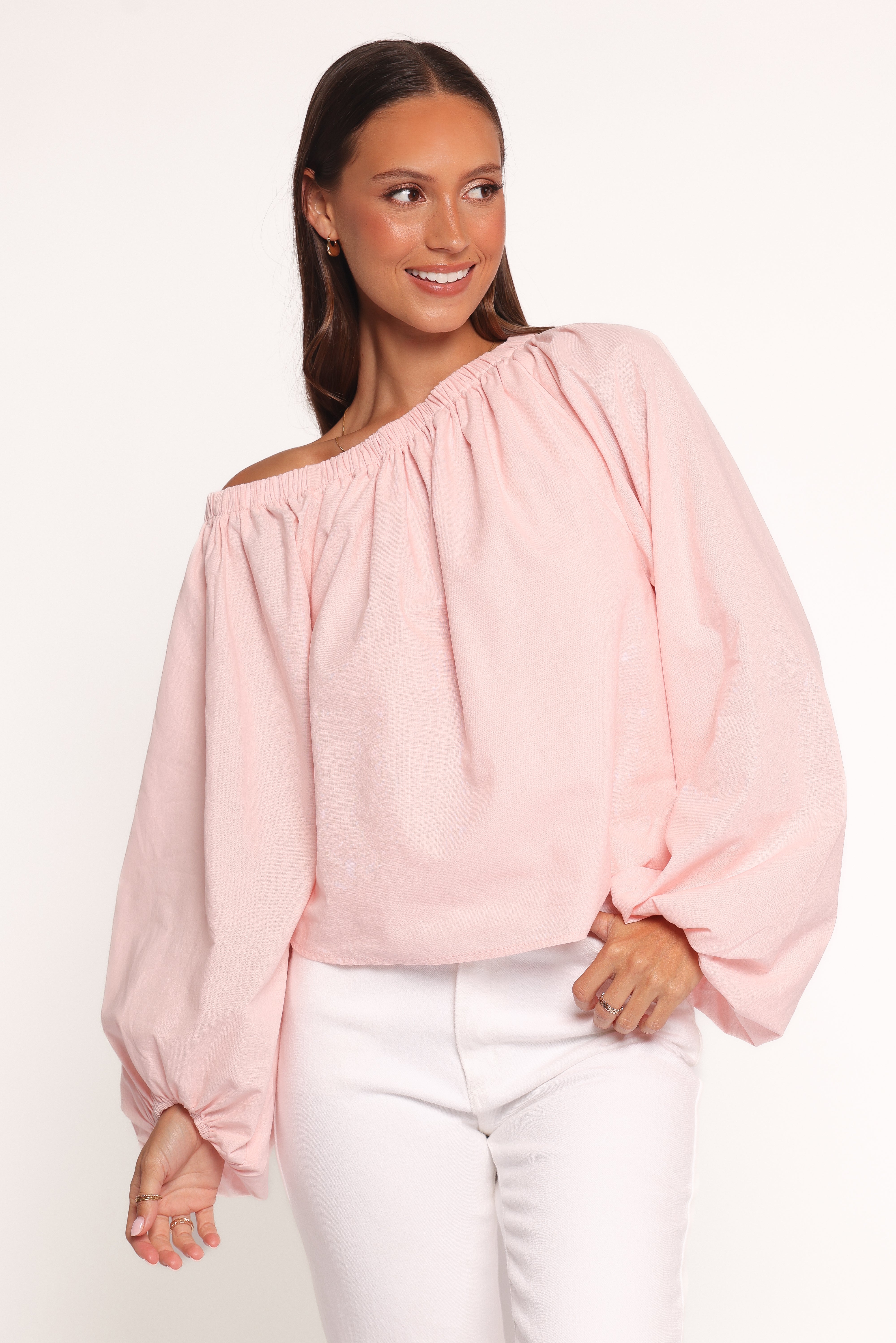 TOPS Zion Off Shoulder Long Sleeve Top - Pale Pink