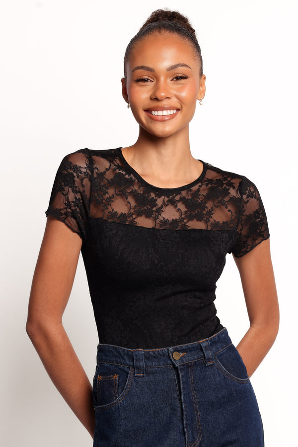 TOPS Ziva Lace Overlay Bodysuit - Black
