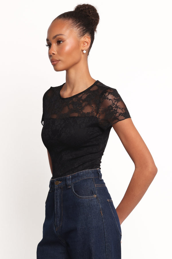 TOPS Ziva Lace Overlay Bodysuit - Black