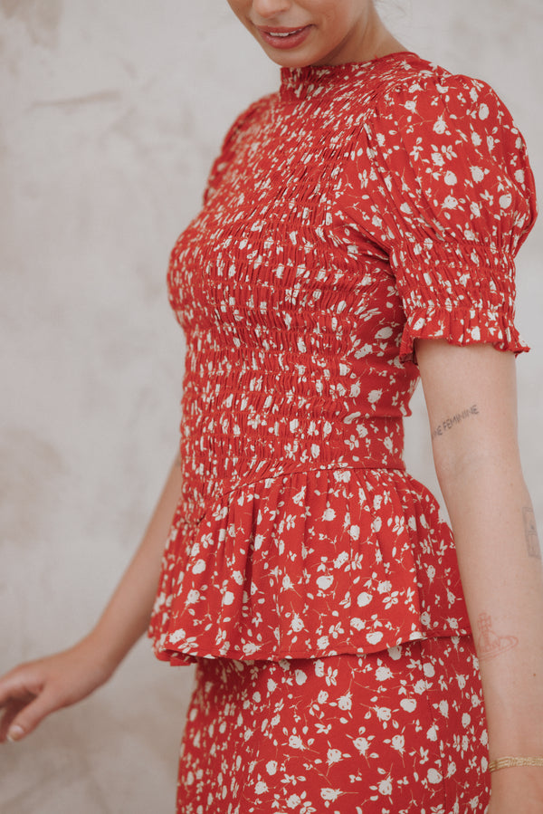 TOPS Zoella Peplum Top - Red Floral