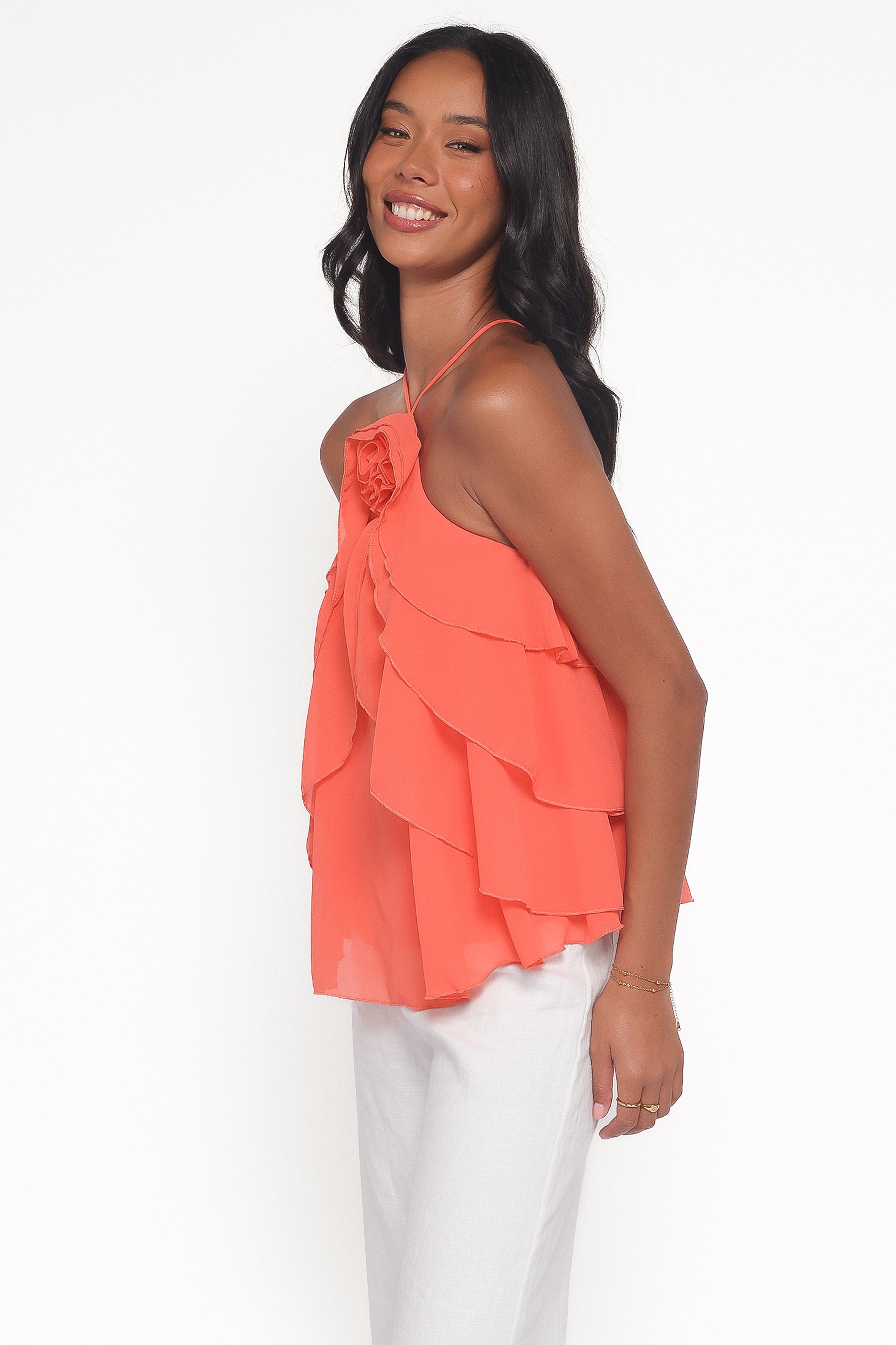 TOPS Zorina Halter Neck Chiffon Top - Sherbert