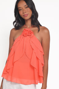 TOPS Zorina Halter Neck Chiffon Top - Sherbert