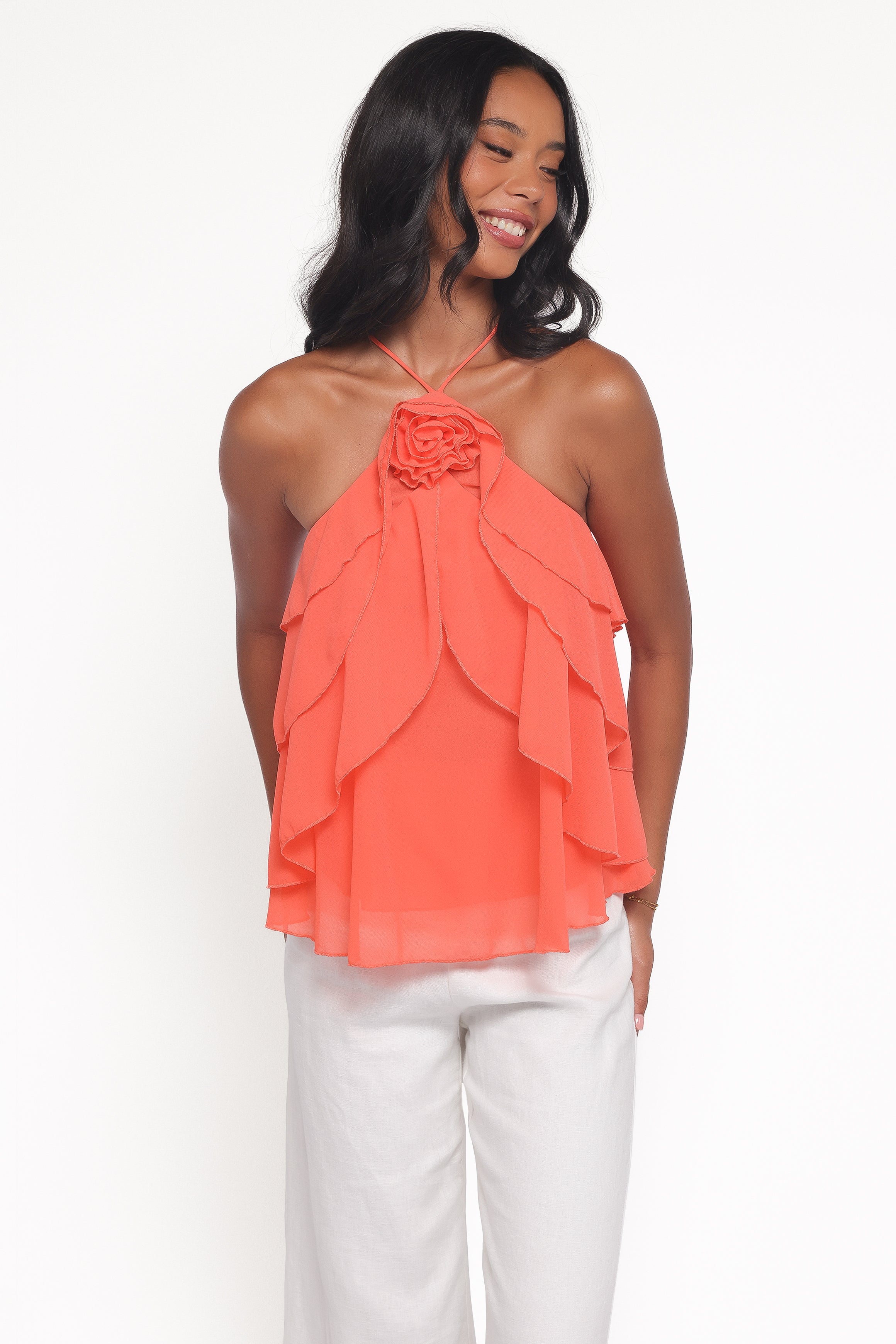 TOPS Zorina Halter Neck Chiffon Top - Sherbert
