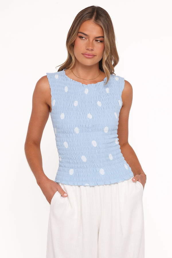TOPS Zoya Shirred Top - Blue Polkadot