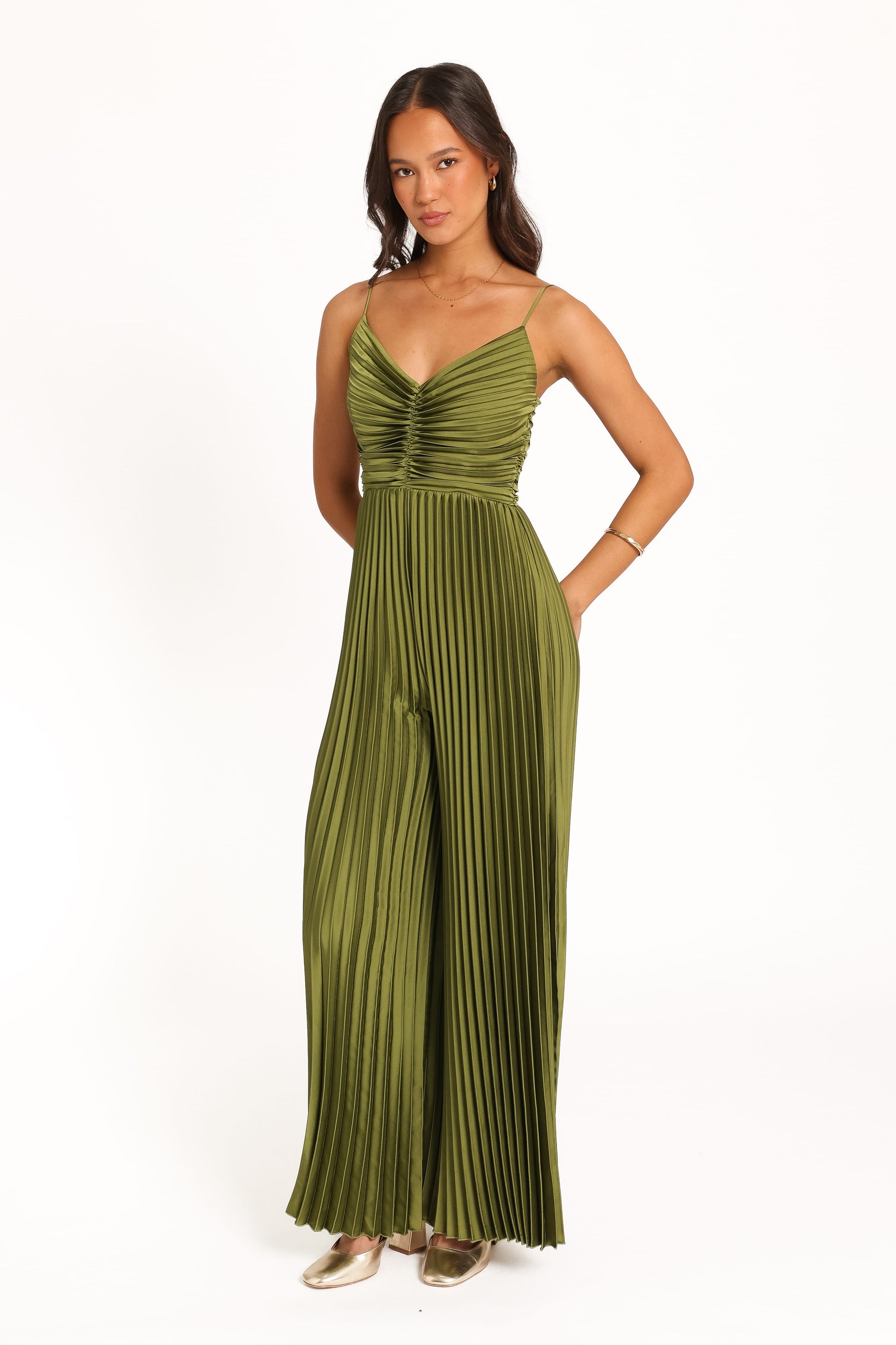 PLAYSUITS Angelique Pleated Jumpsuit - Olive Green