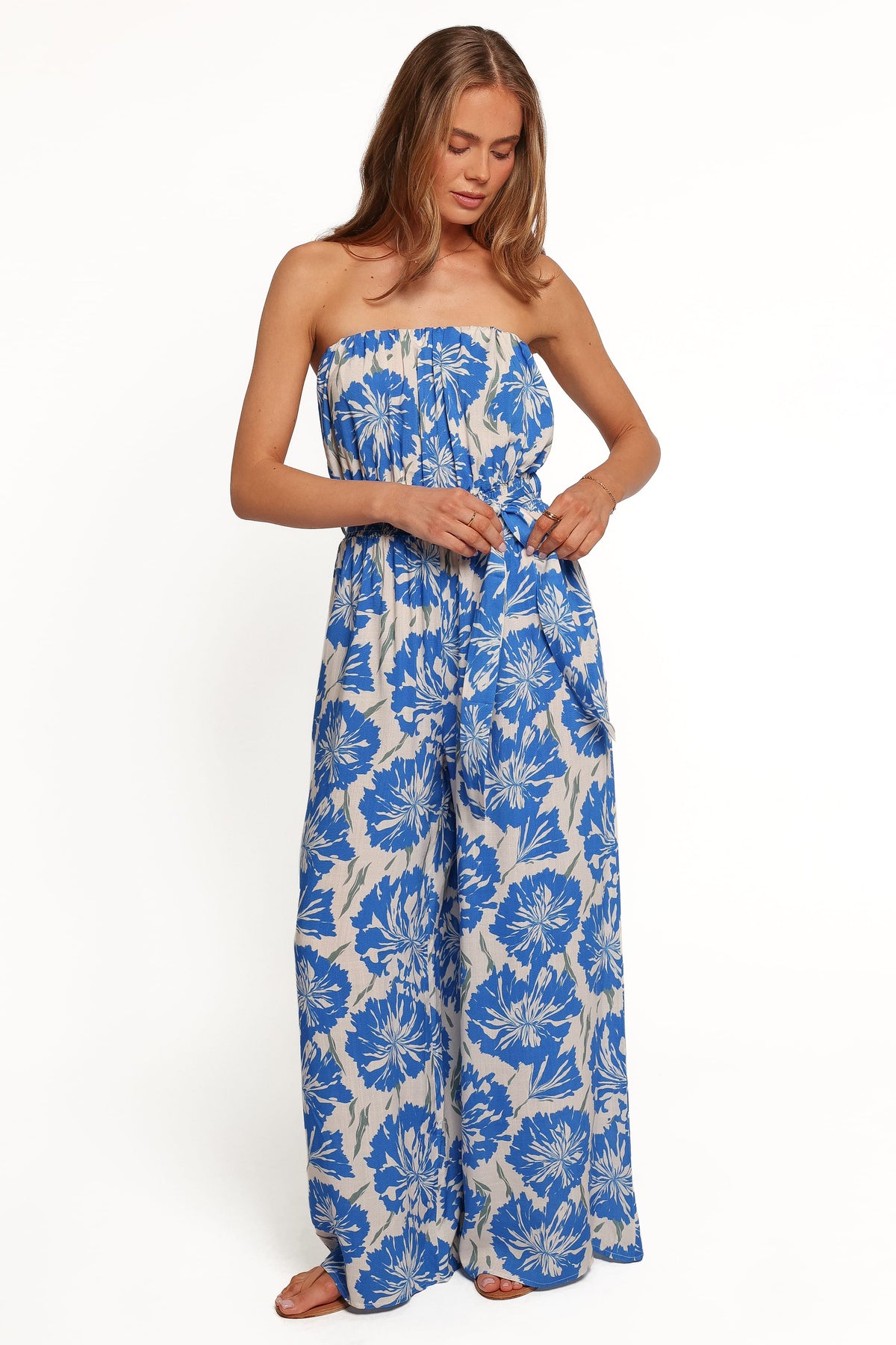 PLAYSUITS Bennie Pleated Front Jumpsuit - Blue Floral