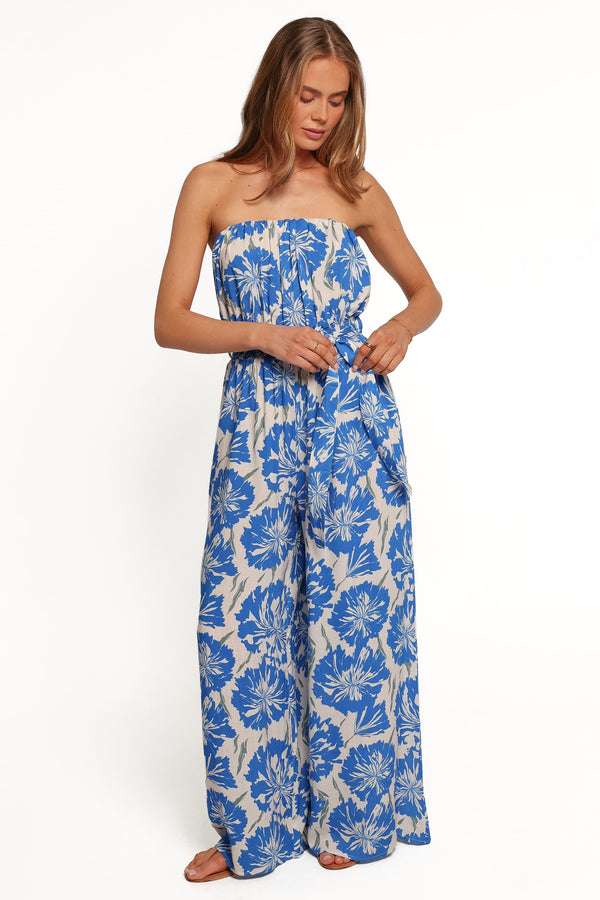 PLAYSUITS Bennie Pleated Front Jumpsuit - Blue Floral