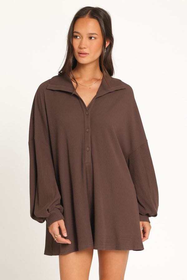 PLAYSUITS Chester Rib Knit Playsuit - Espresso