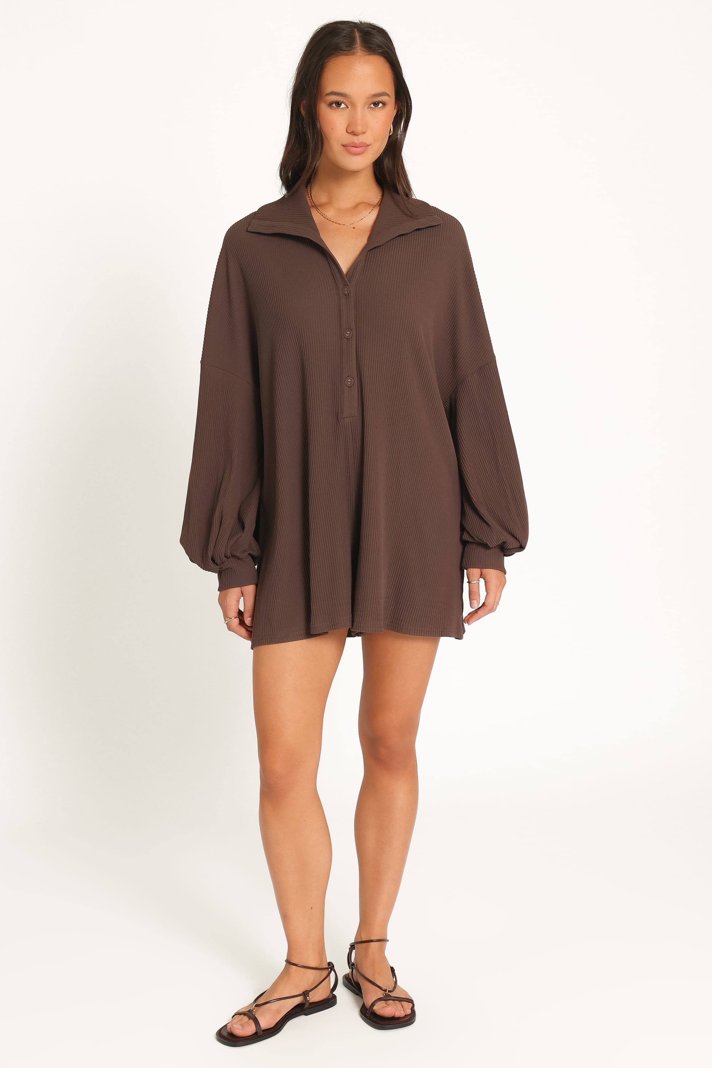 PLAYSUITS Chester Rib Knit Playsuit - Espresso