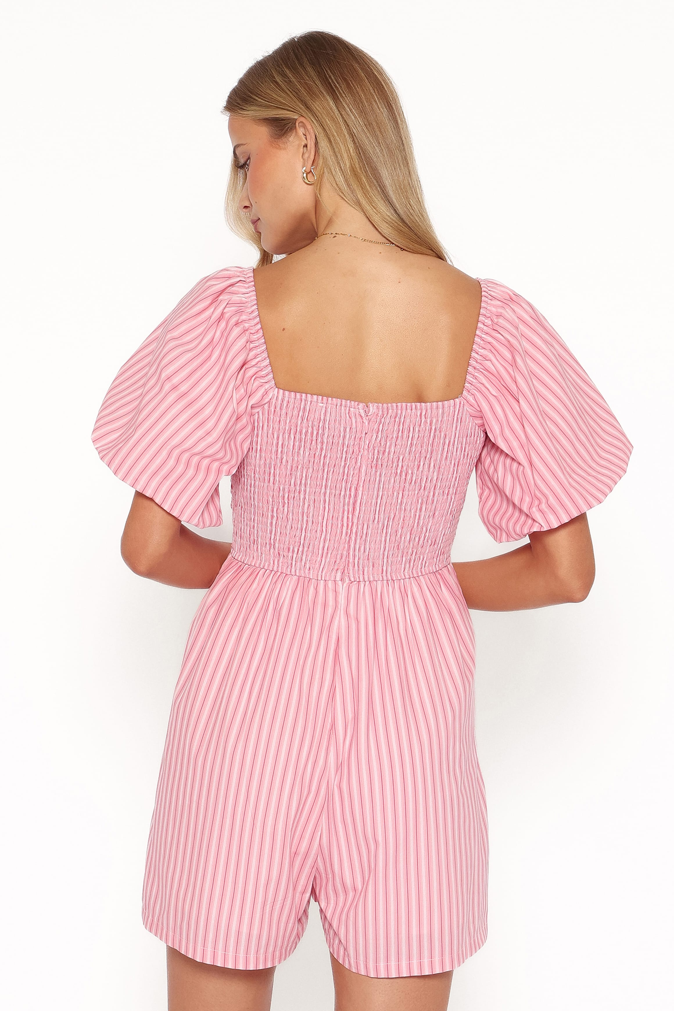 PLAYSUITS Clo Puff Sleeve Playsuit - Pink Stripe
