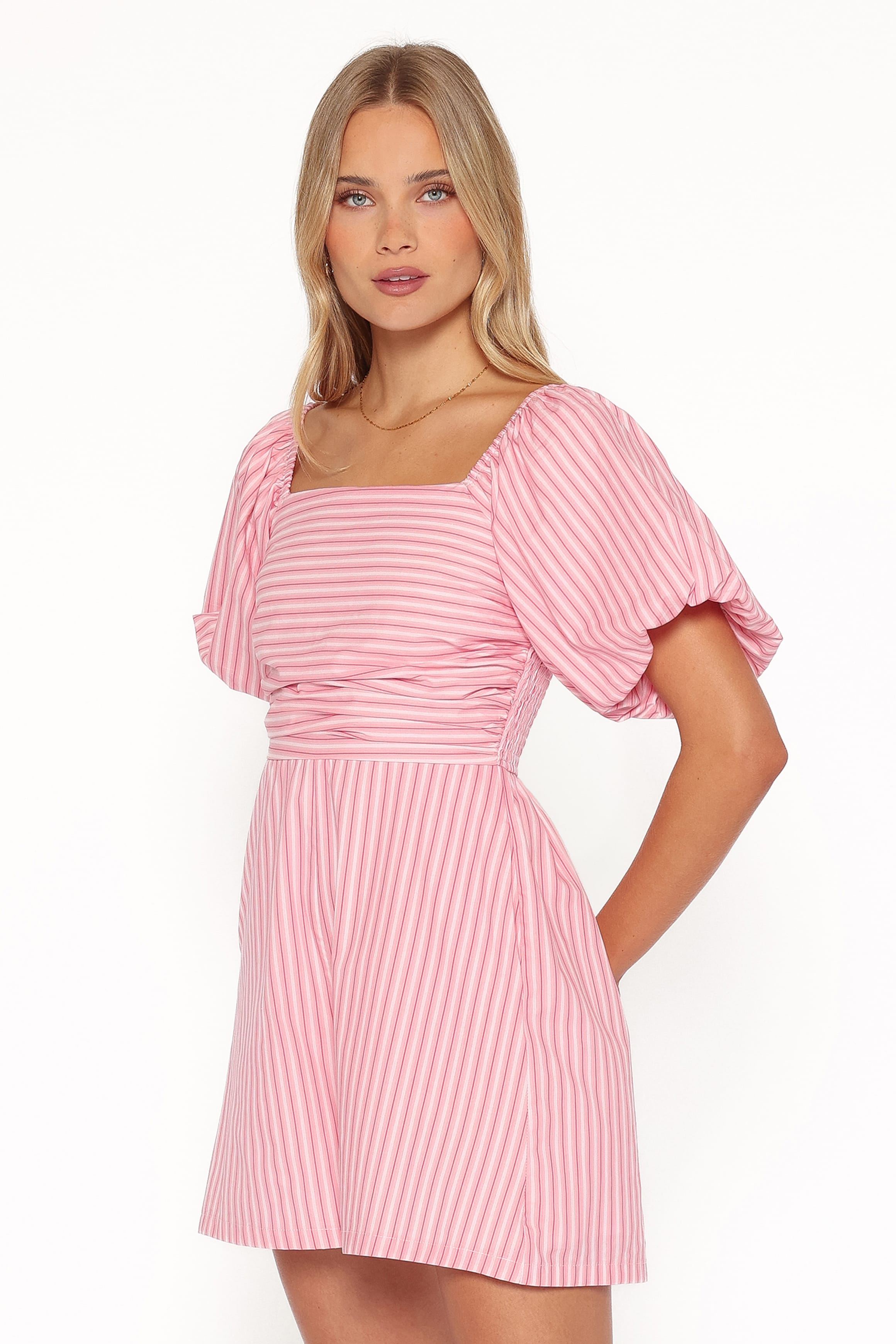 PLAYSUITS Clo Puff Sleeve Playsuit - Pink Stripe