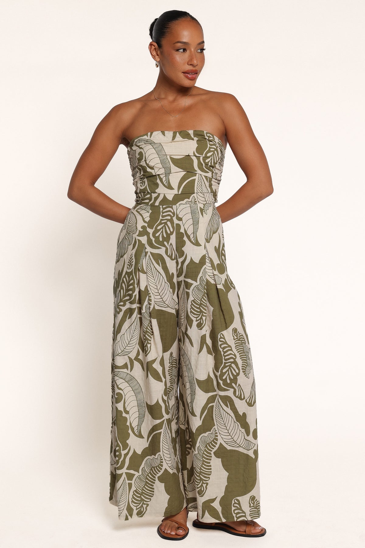 PLAYSUITS Ellison Tie Back Jumpsuit - Olive Palm