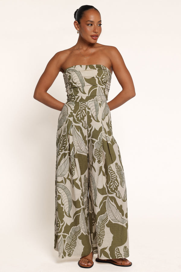 PLAYSUITS Ellison Tie Back Jumpsuit - Olive Palm