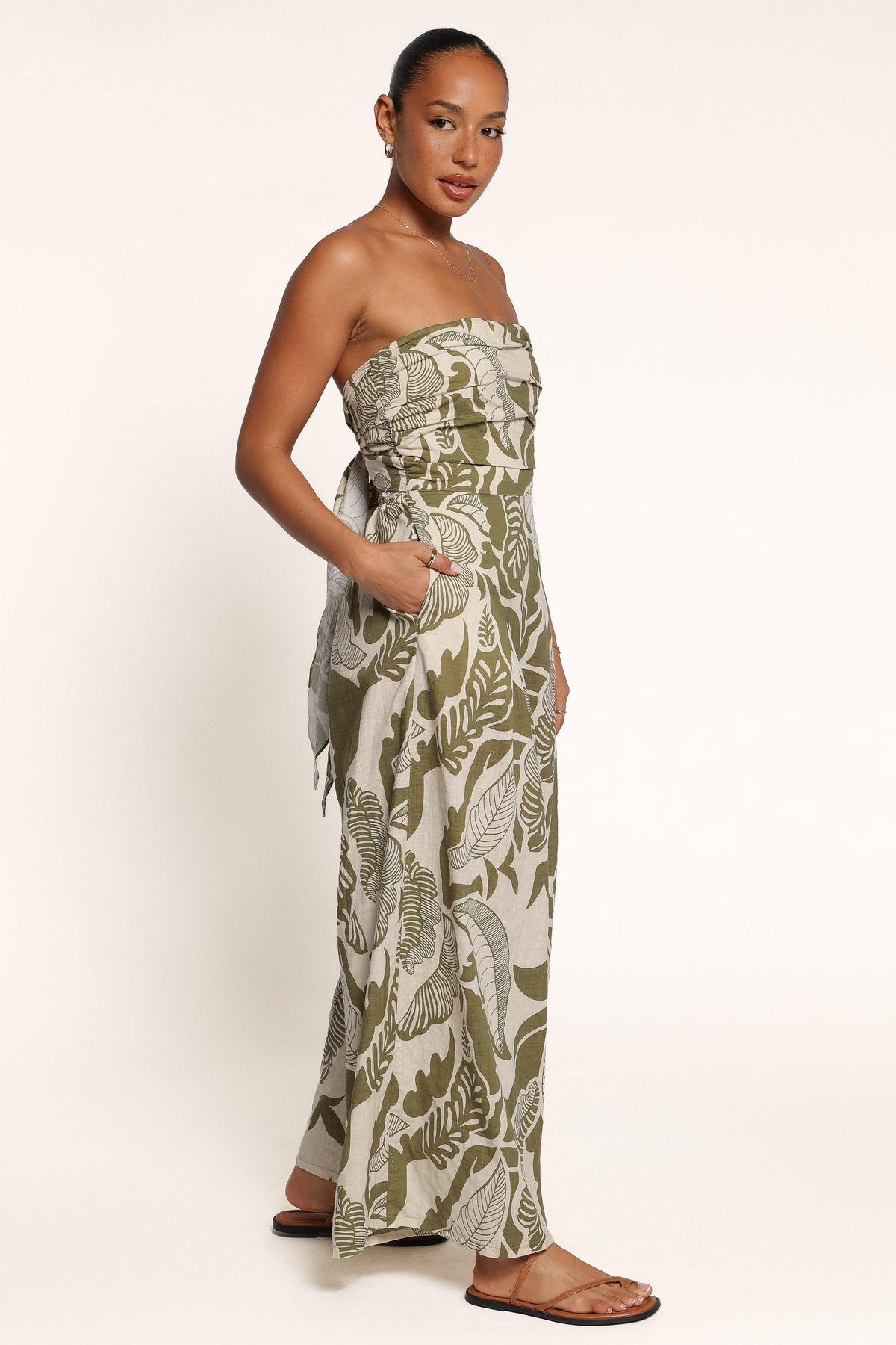 PLAYSUITS Ellison Tie Back Jumpsuit - Olive Palm