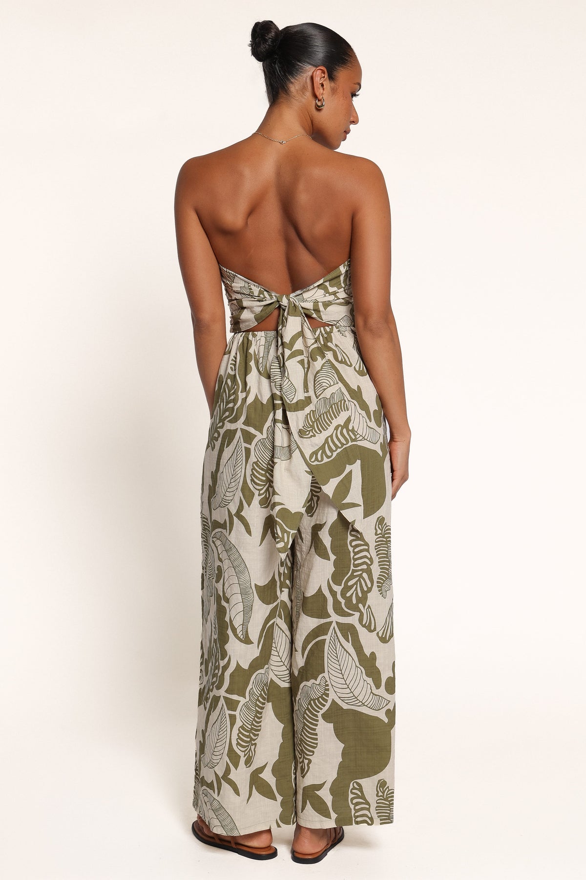 PLAYSUITS Ellison Tie Back Jumpsuit - Olive Palm