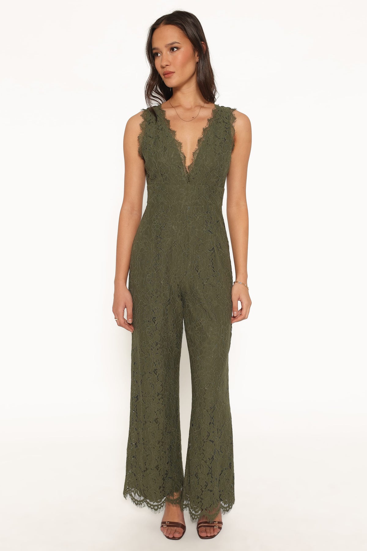 PLAYSUITS Eloise Lace Jumpsuit - Olive Green