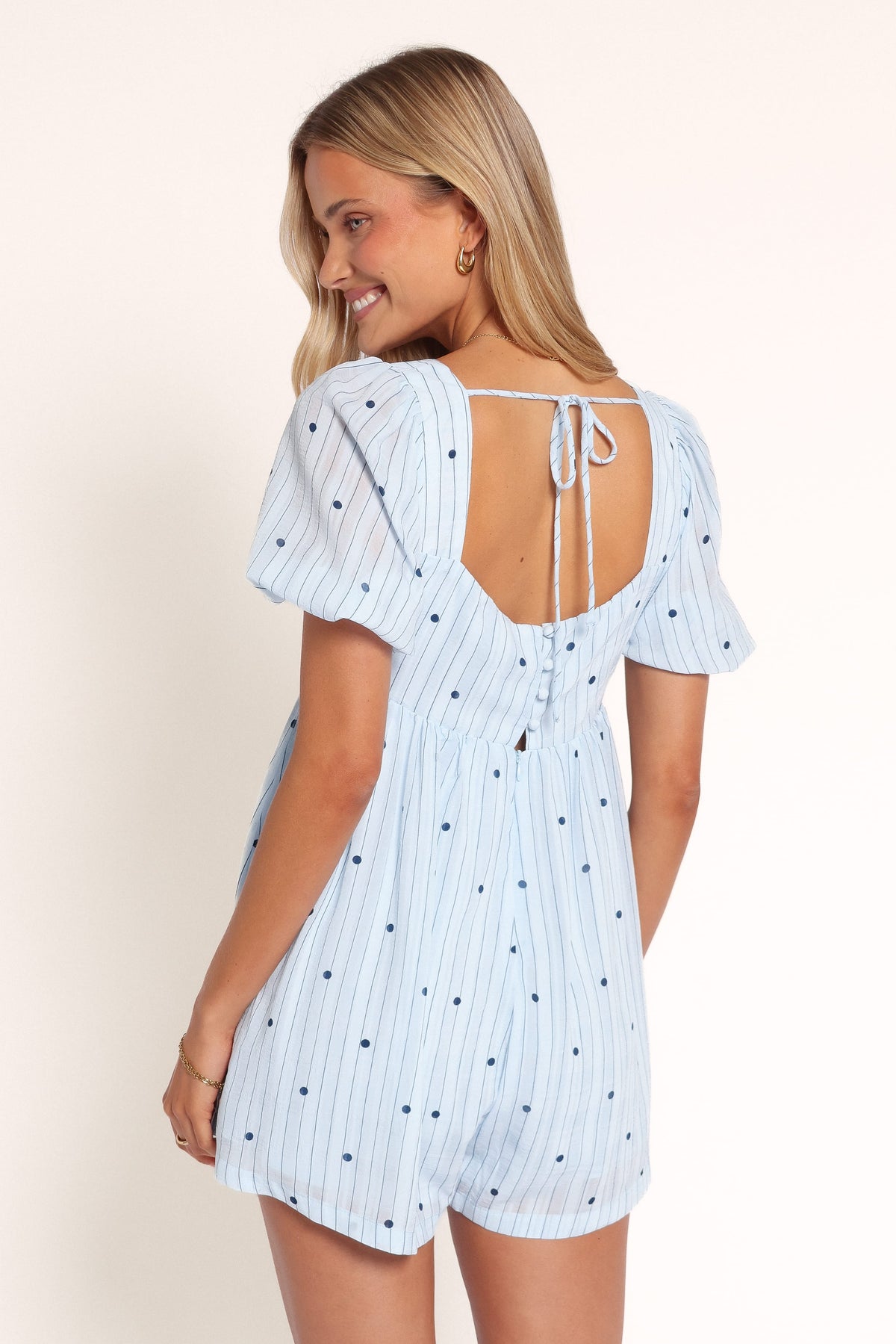 PLAYSUITS Floretta Puff Sleeve Playsuit - Blue Dot