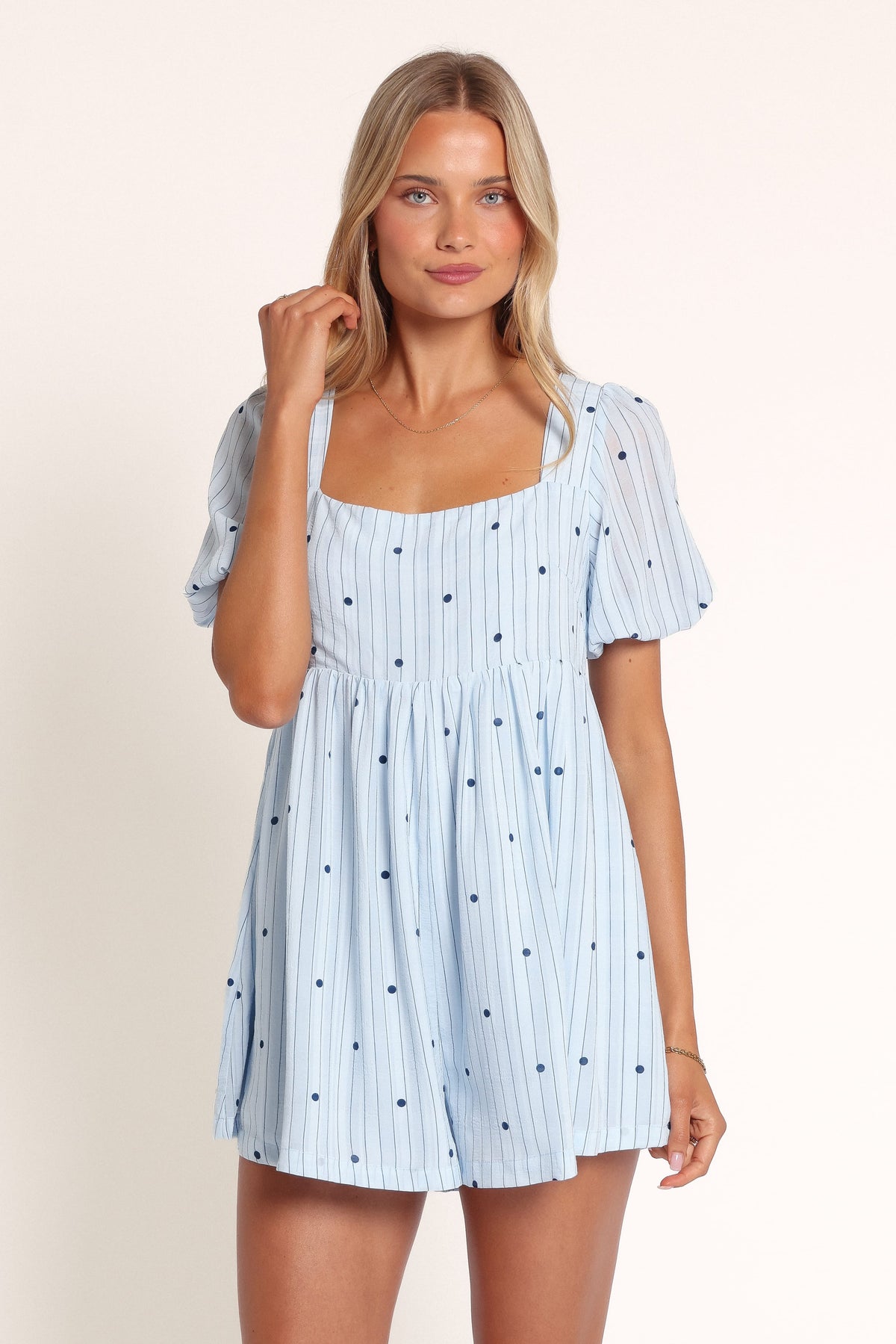 PLAYSUITS Floretta Puff Sleeve Playsuit - Blue Dot