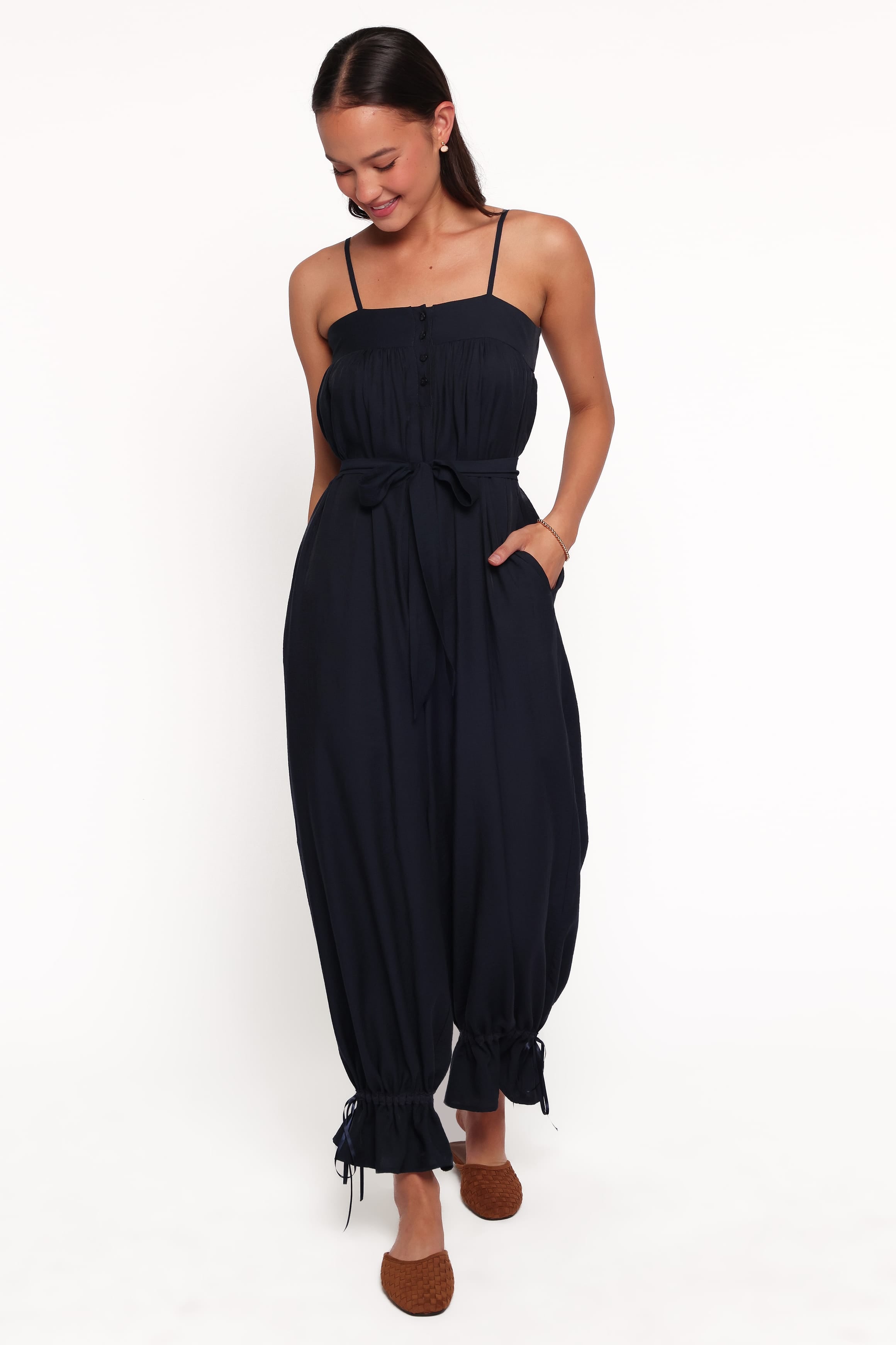 PLAYSUITS Gretal Tie Waist Jumpsuit - Navy