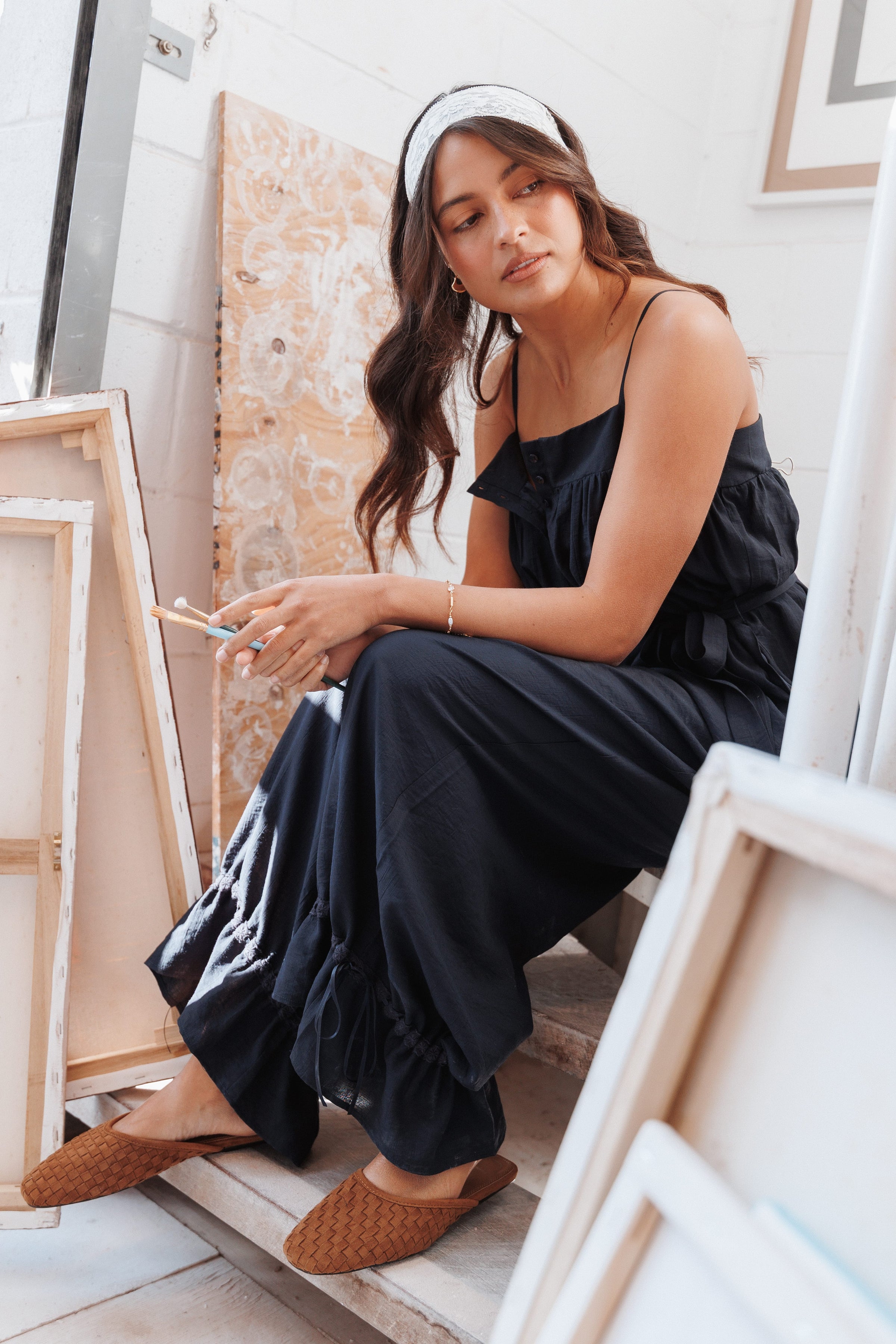 PLAYSUITS Gretal Tie Waist Jumpsuit - Navy